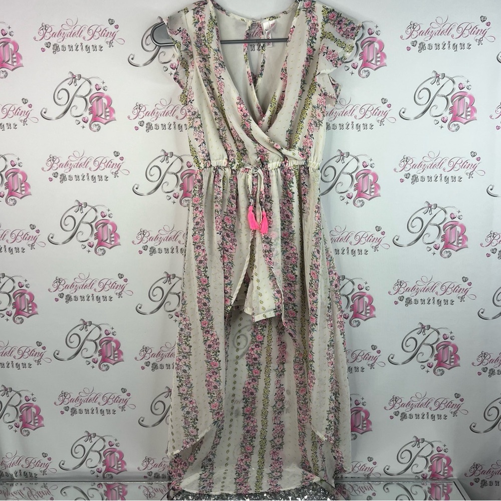 Japna kids romper long maxi dress style flowers Pink Floral High Low Dress